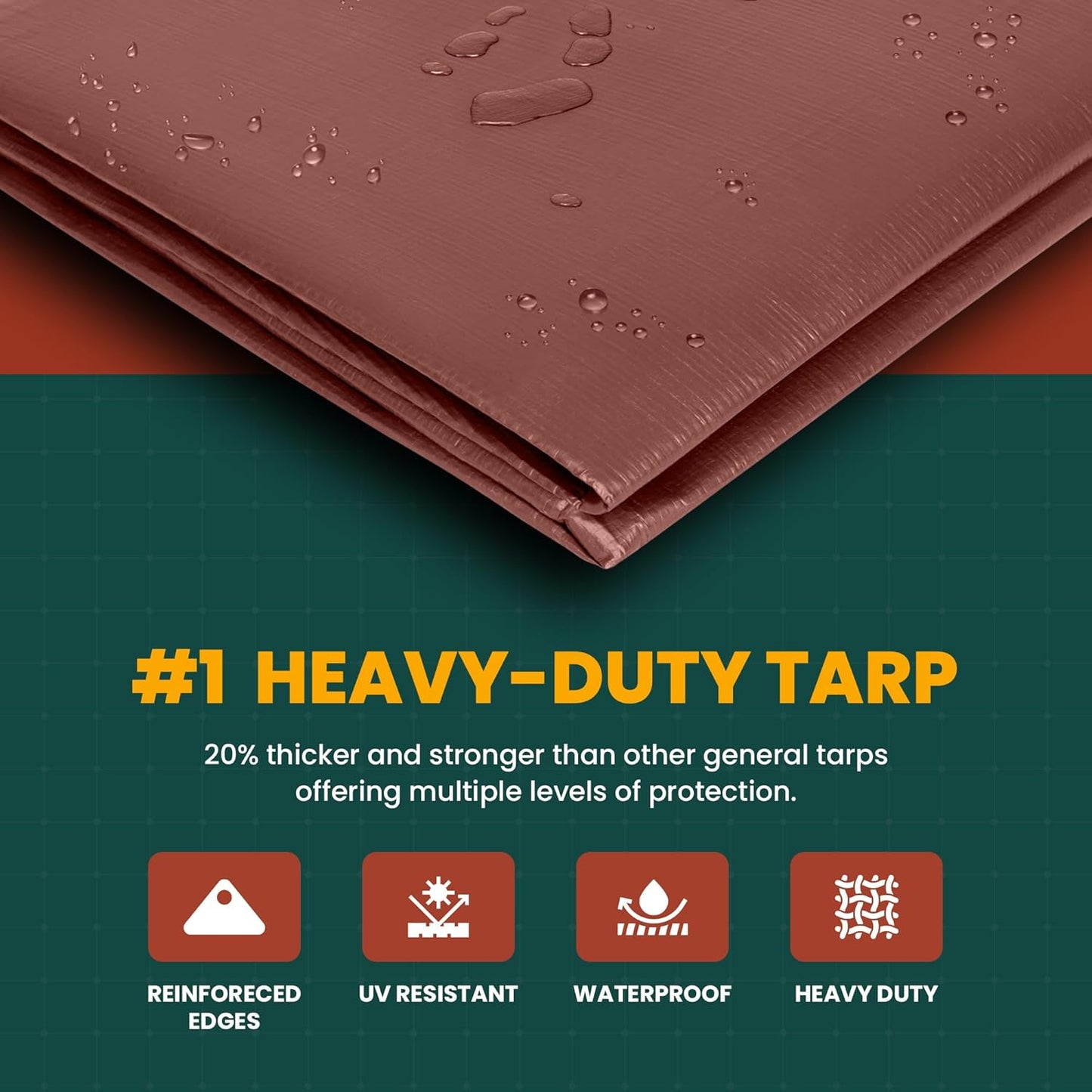 Large Waterproof Tarp - Heavy Duty 20 Mil Thick Poly Tarpaulin Ideal for Canopy Tents, Boats, RV or Pool Covers - Multipurpose Protective Tarps with Grommets for Indoor and Outdoor Use | 20' x 30'