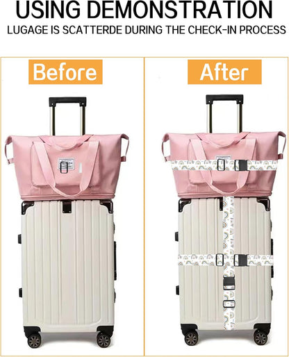 Luggage Straps for Suitcases, Adjustable Travel Belt, Durable Wide Luggage Strap, Cute Suitcase Strap Identifiers with Buckle, Bag Straps for Luggage, Cute Rainbow Design