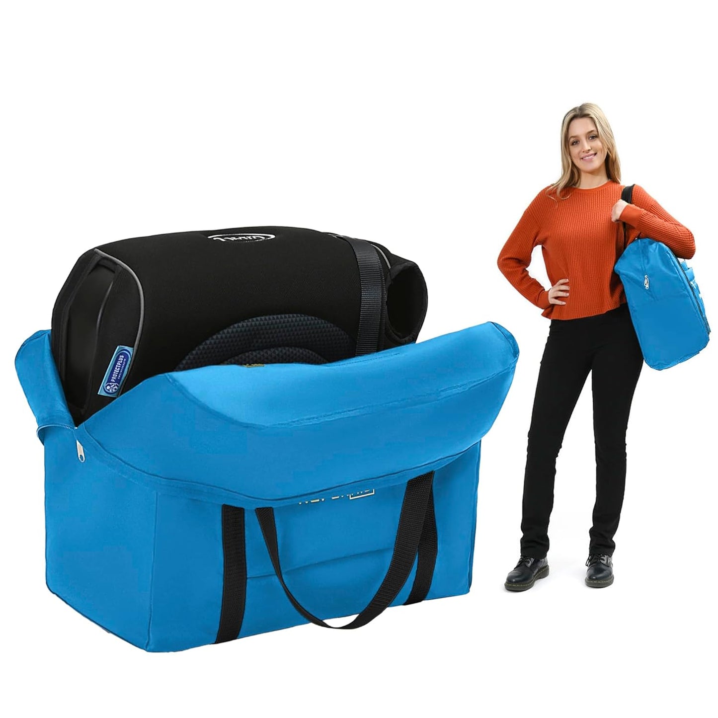Reperkid Booster Seat Travel Bag for Airplane, Blue, 17" H x 16.5" W x 9.5" D, Compatible with Gb Pockit Stroller and Most Boosters– Premium Waterproof Cover, Hand Bag Design, Durable Zipper