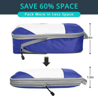 Compression Packing Cubes 3 Set, Compressible Space-Saving Packing Cubes for Travel - Compression Bags, Luggage Organizer, Travel Essentials for Women, Royal Blue