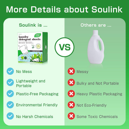 Soulink Laundry Detergent Sheets Unscented 480 Loads (2 pack)，Eco Friendly Detergent Sheets for Travel & Home - No Plastic Jug Liquidless Soap Strips, Plant-based, Hypoallergenic.