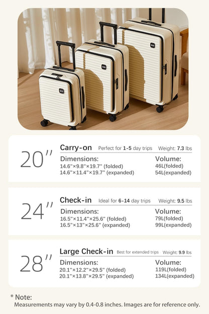 HotWay 28 Inch Expandable Front Opening Checked Luggage with Cup Phone Holder and USB Port, Lightweight Hardshell Suitcase with Wheels and TSA Aproved Locks