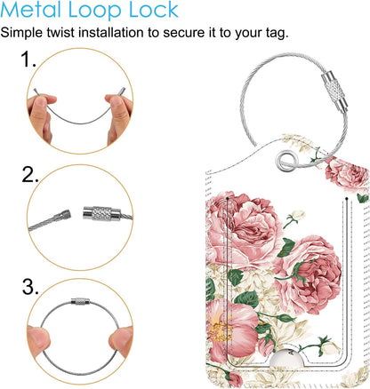Fintie Luggage Tags, Privacy Cover ID Label with Stainless Steel Loop and Address Card for Travel Bag Suitcase, Flower Festival (2 Piece)