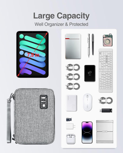 Luxtude Electronics Organizer, Portable Cable Organizer Bag for iPad 7.9'', Double Layer Travel Tech Bag&Cord Storage, Compact Cord Case&Charger Pouch,Electronics Carring Case for Phone/USB