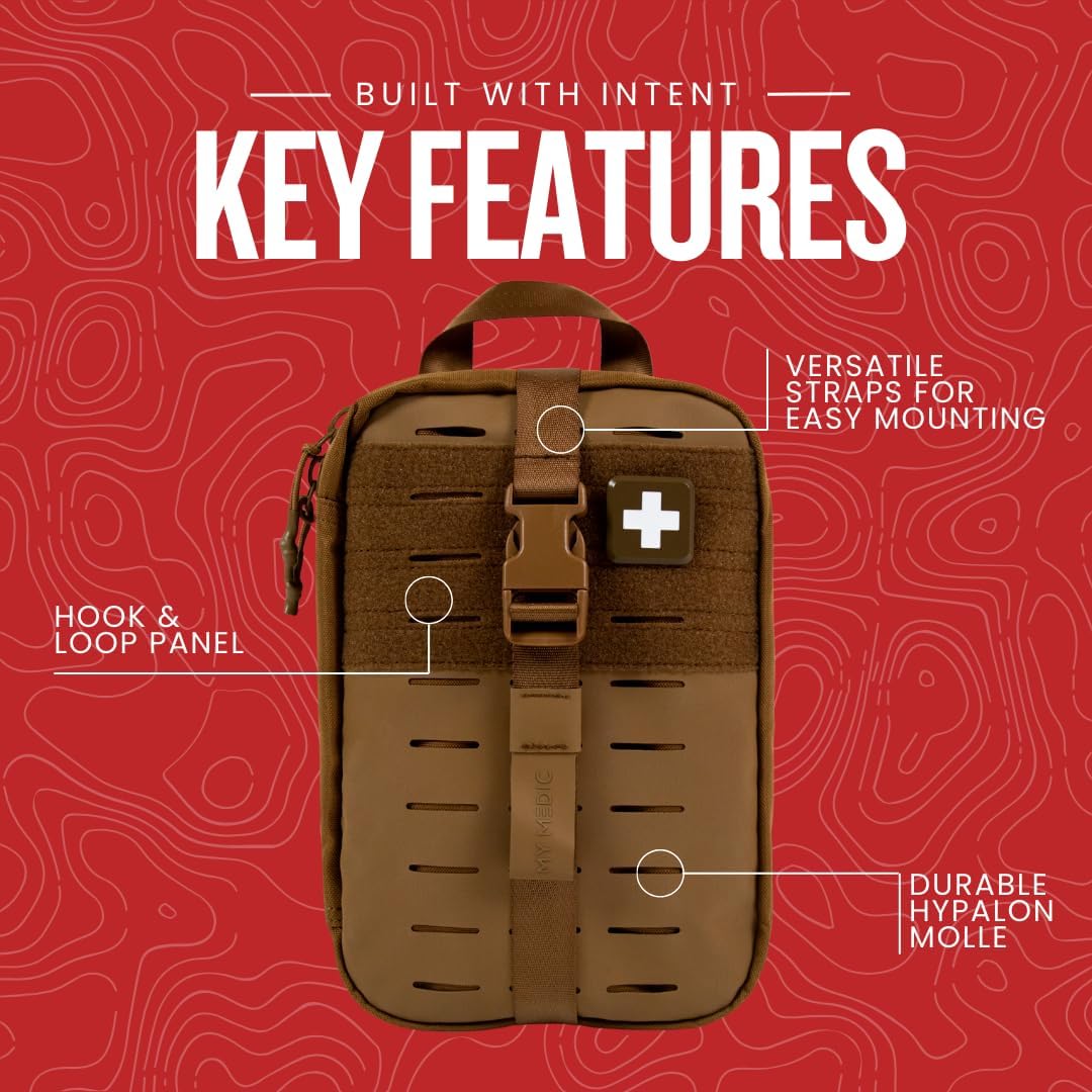 MY MEDIC MyFAK Standard - Ifak First Aid Kit - HSA FSA - 132 Life Saving Trauma and Medical Items - Survival Kit for Camping or Your Car - Coyote