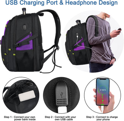 Z-MGKISS 52L Travel Backpack for Women, Large Waterproof Anti-Theft Backpack 17.3 Inch with USB Port, TSA-Approved Daypack, Gifts for Women Teacher Business College, Purple