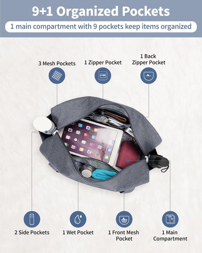 Narwey For Spirit Airlines Personal Item Bag 18x14x8, Small Duffle Bag for Travel, Duffel Bag for Traveling, Carry on Bag for Airplanes Underseat Overnight for Women and Men (Grey)