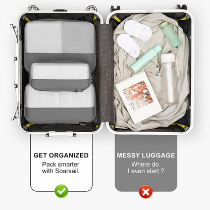 6 Set Compression Packing Cubes for Travel Essentials, Luggage Organizers for Suitcases (Silver)