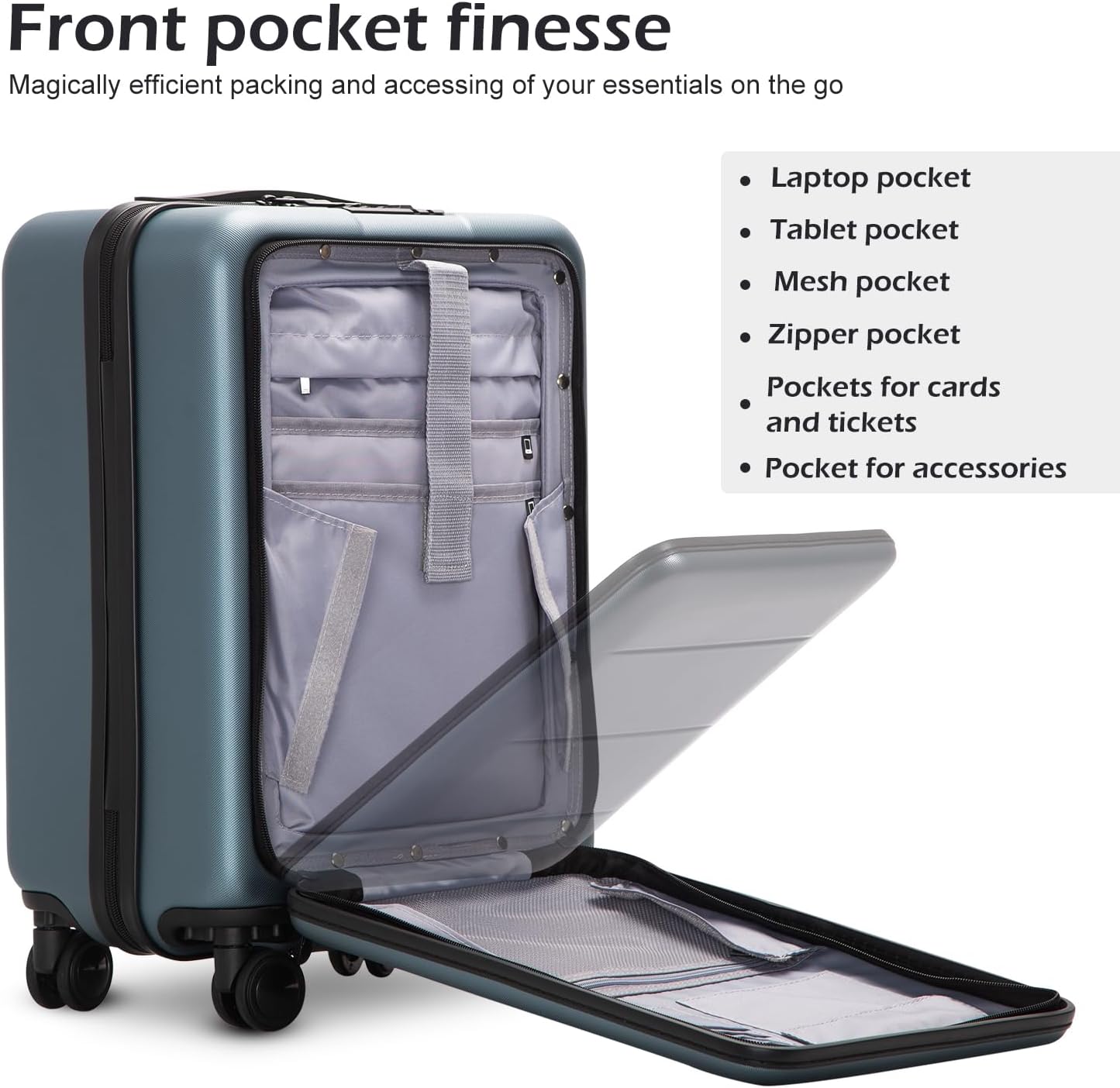 Coolife Luggage Suitcase Piece Carry On ABS+PC Spinner Trolley with pocket Compartmnet(Sakura pink, 20in(carry on))