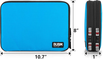 BUBM Double Layer Electronics Organizer/Travel Gadget Bag for Cables, Memory Cards, Flash Hard Drive and More, Fit for iPad or Tablet(up to 9.7")-Large, Blue