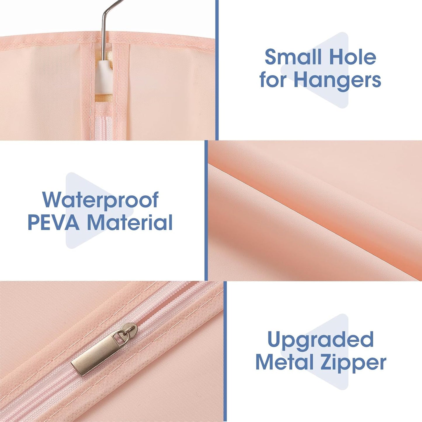 Dress Bags for Gowns, 65'' Pink Garment Bags for Hanging Clothes, Dress Garment Bag Women, Long Dress Cover with Clear Window for Dresses, Coats, Uniforms（2 Pack）