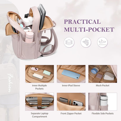 Travel Backpack for Women Personal Carry On Bag Business Weekender Hiking Multilayer Laptop Bag,16 Inch,Pink