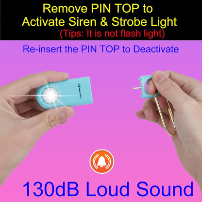 130dB Personal Safety Alarm Strobe Light. Loud Sound SOS Emergency Alerts with Carabiner. Self Defense Keychain Siren for Women, Elderly, Children, Night Runners, Hiking. Bear Alarm Deterrent. Aqua