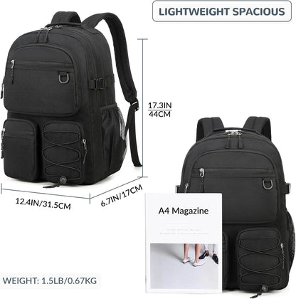 Lohol Water Resistant Daypack with Mulitiple Pockets for School Travel Outdoor College, 15.6 inch Laptop Backpack for Men and Women (Black)