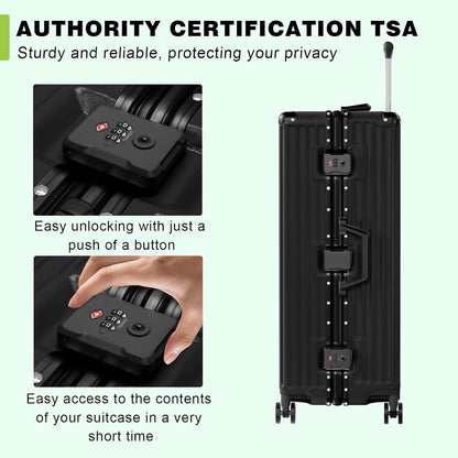 AnyZip Luggage PC+ABS Aluminum Frame Zipperless Checked Luggage Hard Shell Suitcase with TSA Lock Double Spinner Wheels 28 Inch Black
