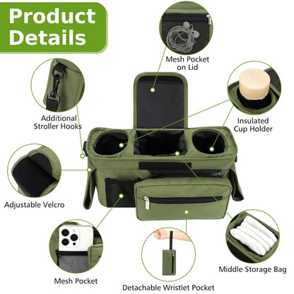 Accmor Universal Stroller Organizer with Insulated Cup Holder Detachable Phone Bag and Shoulder Strap,Stroller Bag Caddy Organizer Fits for Uppababy, Baby Jogger, Britax Strollers