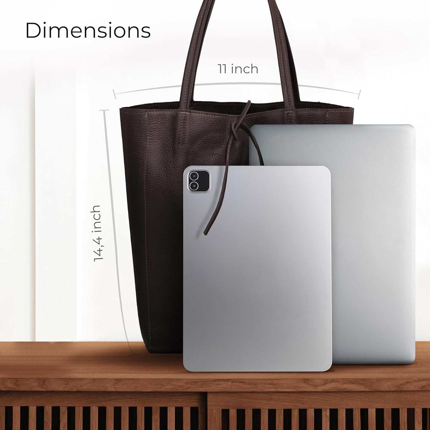 Italian Calf Leather Tote for Women with Zipper, Inner Pocket & Flat Base | Soft Unlined Shopper for Work & Travel
