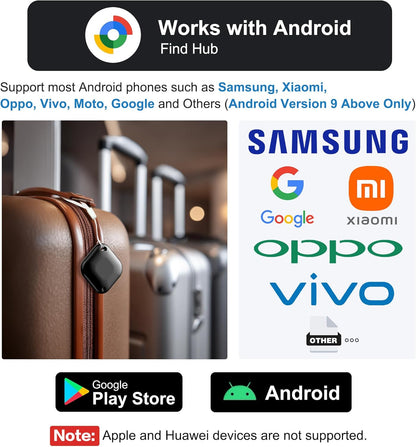 Air Tracker Tag for Android, Tags-4 Pack Luggage Tracker with 4 Case, Works via Google Find Hub App, Bluetooth Tracker Item Finder for Key, Backpack, Travel and Commute, 4 Pack, Black (NOT for iOS)