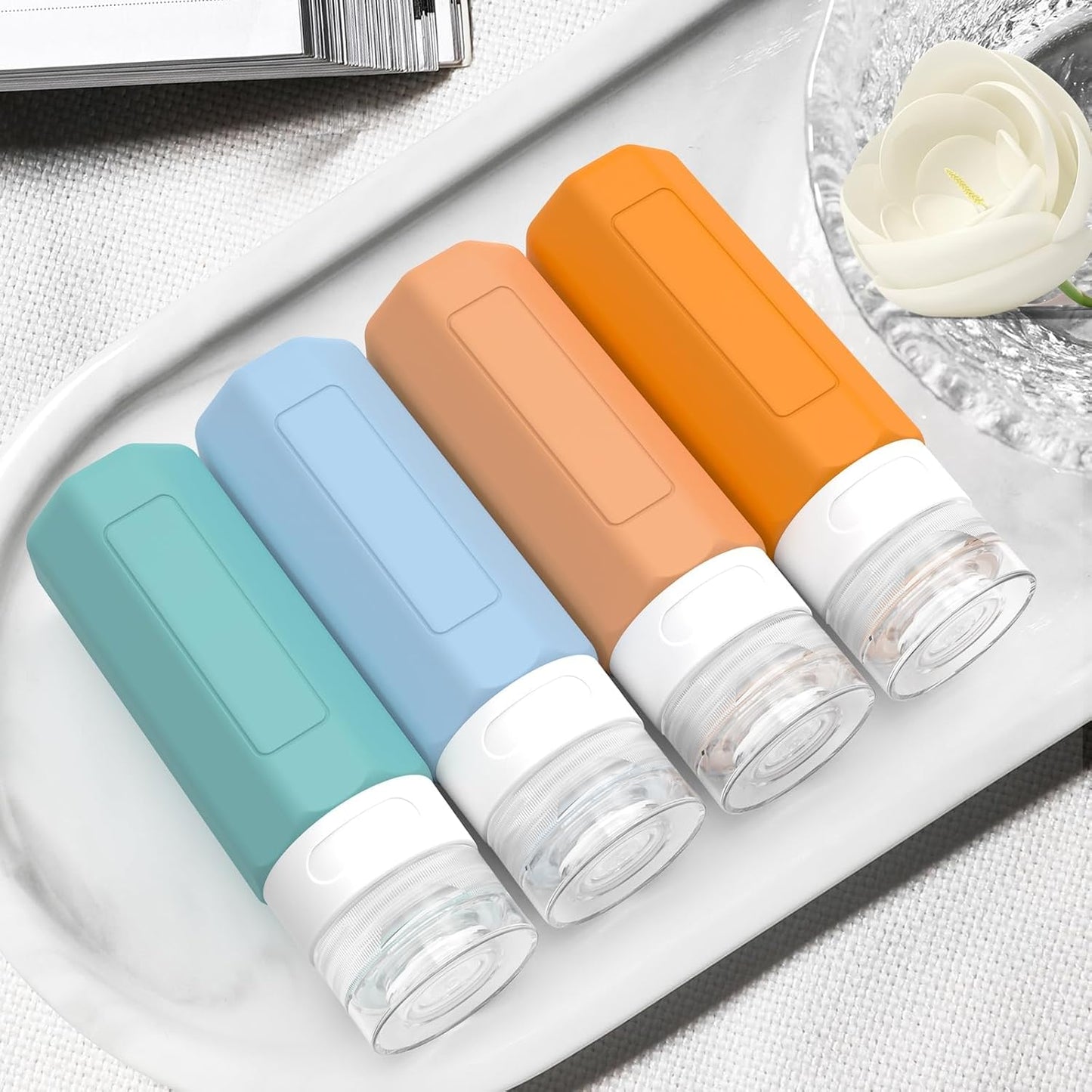 Redfly Travel Bottles for Toiletries, 3oz Tsa Approved Travel Size Containers, BPA Free Leak Proof Squeezable Containers for Toiletries, Silicone Refillable Essentials for Shampoo Conditioner Mix