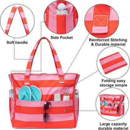 Waterproof Beach Tote Pool Bags for Women Ladies Extra Large Gym Tote Carry On Bag With Wet Compartment for Weekender Travel