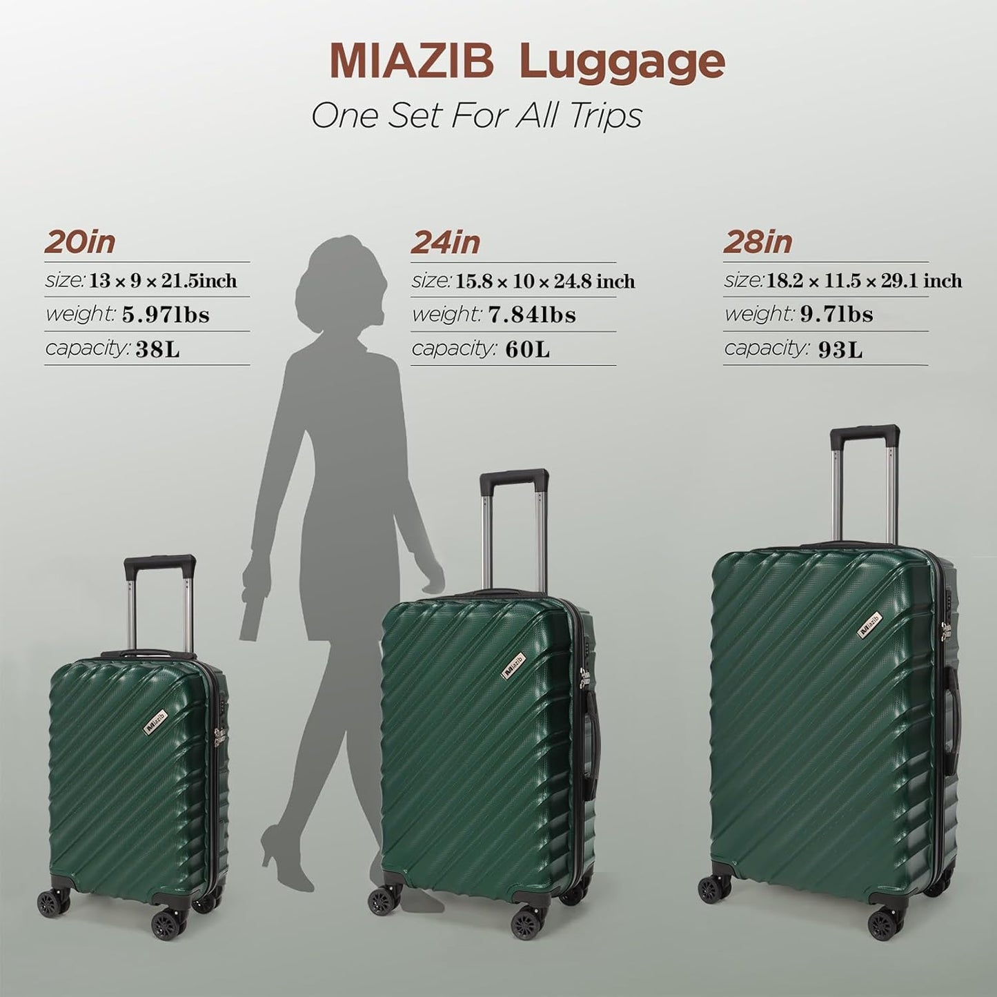 Luggage Sets Suitcases with Wheels Suitcase set Hardshell Luggage sets Clearance Luggage sets with TSA Lock 20/24/28 Inch Luggage Lightweight Suitcases with Wheels (Jasper)
