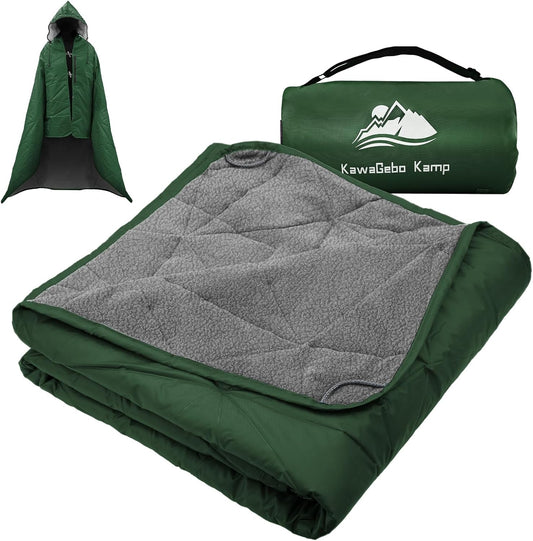Outdoor Waterproof Blanket, Foldable Fleece Stadium Blanket for Outdoor Sports Event, Camping, Concerts, Car, Pet, Picnics - Windproof, Wearable, Machine Washable 80" x 58"
