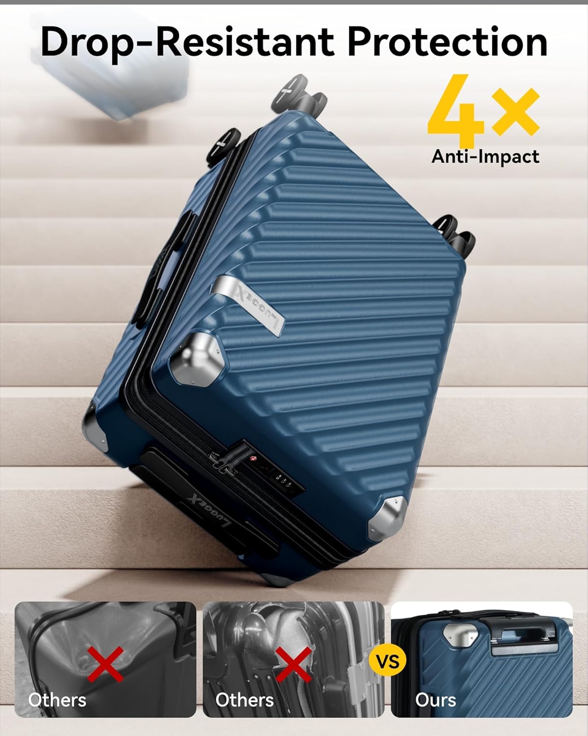 LUGGEX Luggage with Spinner Wheels, Polycarbonate Expandable Hard Shell Suitcase, Carry On 20 Inch, Beige