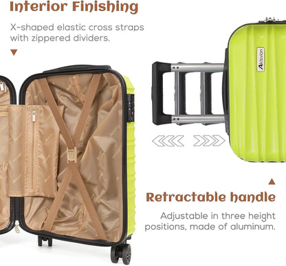 Carry on luggage 20 In suitcase with Spinner Wheels ABS & PC Hardside Luggage（Lime）