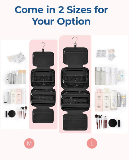 BAGSMART Travel Toiletry Bag with Jewelry Organizer, Hanging Travel Bag for Toiletries, Puffy Makeup Cosmetic Bag Organizer, Carry-on Travel Accessories Essentials, Black-M