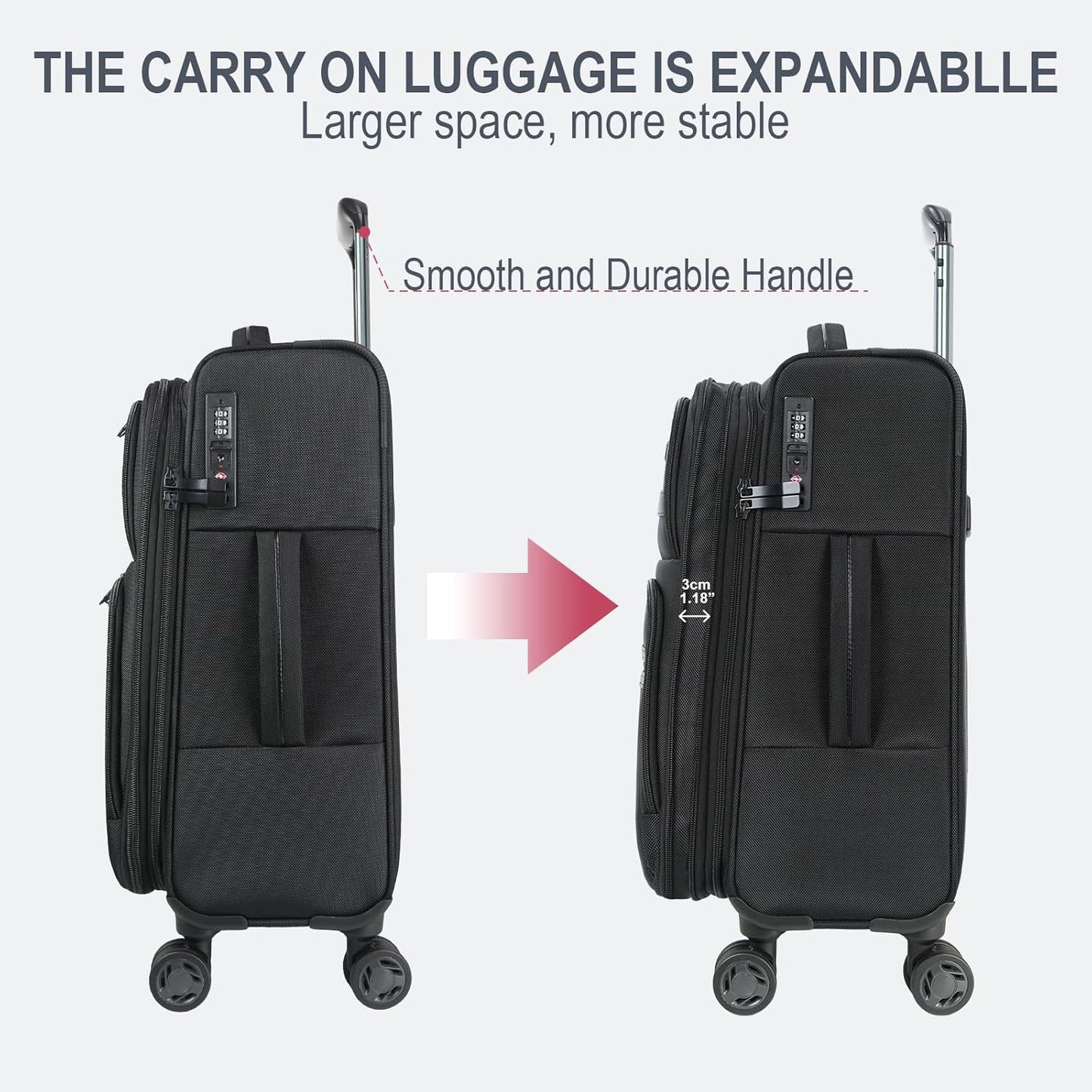 KROSER Softside Expandable Carry On Luggage with Spinner Wheels & Built-in TSA Lock, Durable Suitcase Rolling Luggage with USB Port, Carry-On 20-Inch, Black