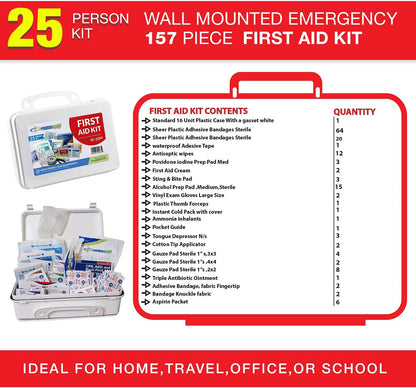 Primacare 25 Person Medium Emergency Preparedness First Aid Kit for Home, School and Office, Wall Mounted White