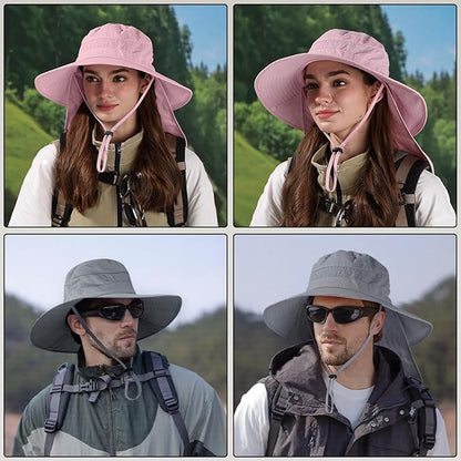 Sun Hats for Men Women, UPF50+ Protection Safari Hat,Wide Brim Fishing Hat with Neck Flap,Bucket Hats for Beach Hiking
