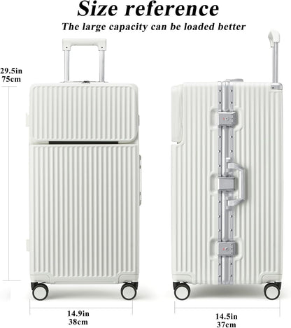 feilario 30in Super Large Captain Aluminum Frame Hardside Spinner Wheels Luggage, Zipperless Checked Suitcase with Front Compartment/Cup Holder/Phone Holder