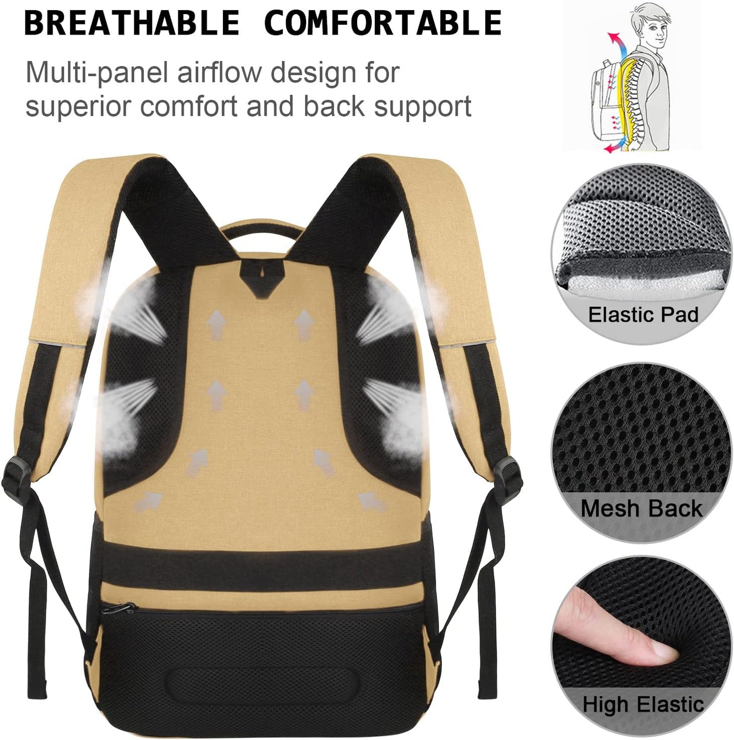 Laptop Backpack,Business Travel Anti Theft Slim Durable Laptops Backpack with USB Charging Port,Water Resistant College Computer Bag for Women & Men Fits 15.6 Inch Laptop and Notebook-Khaki