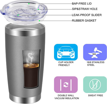 VEGOND 20oz Tumbler with Lid and Straw Stainless Steel Tumbler Cup Bulk Vacuum Insulated Double Wall Travel Coffee Mug Powder Coated Coffee Cup(Grey 6 Pack