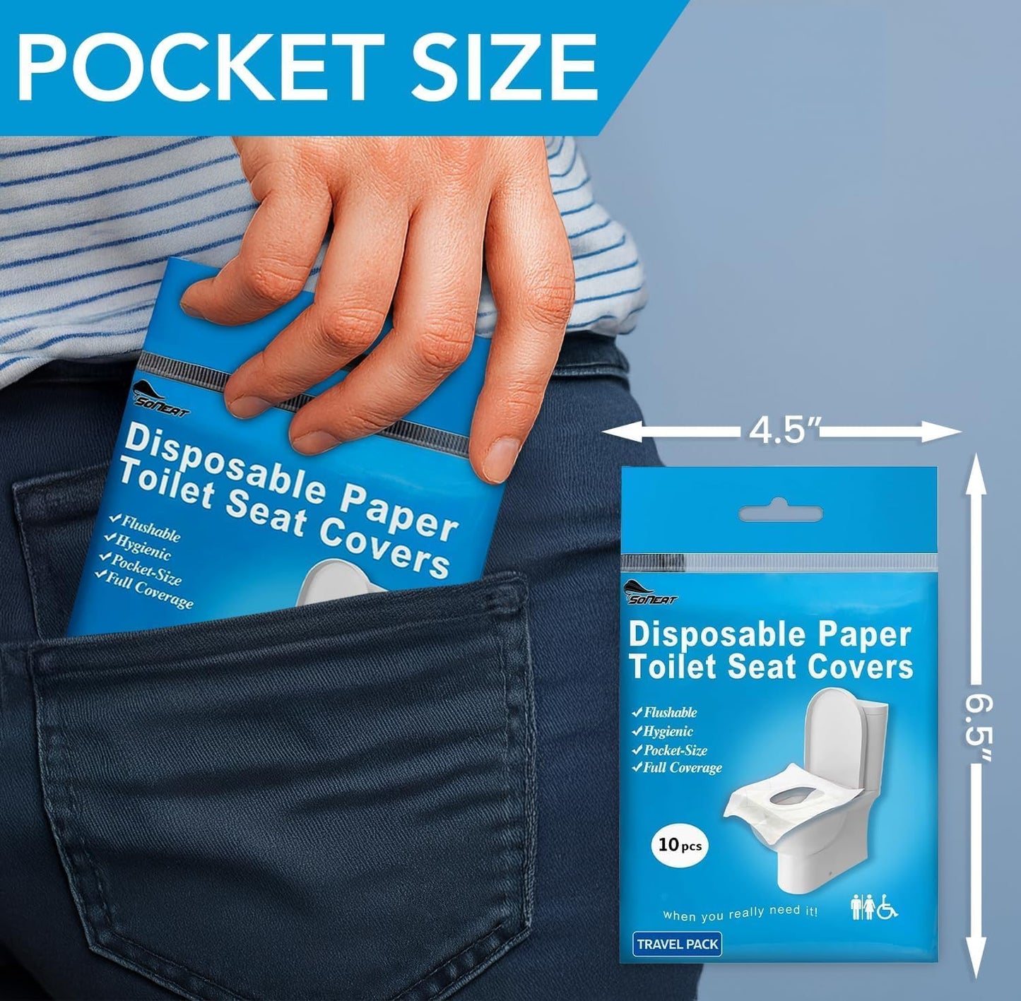 Disposable Toilet Seat Cover - 150 Count Large Flushable Toilet Seat Covers for Travel, Disposable Toilet Seat Cover for Kids, Potty Training & Public Restrooms, Travel Size Paper Seat Covers