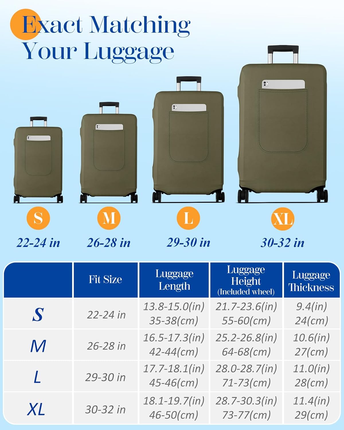 Slohif Luggage Cover for Suitcase Tsa Approved Protector - Luggage Sleeve Suit Case Cover Travel Stretch Large Baggage Case Protective Washable Fit 22-24 Inch Green