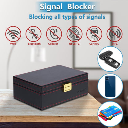 TICONN Faraday Box, Car Key Fob Protector, PU Leather Signal Blocker for Keyless Fob, RFID Signal Blocking Pouch Cage (Black Slim)