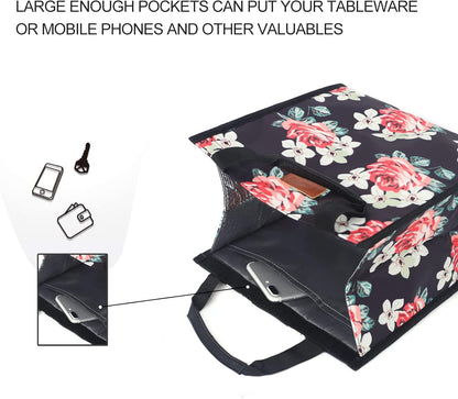 Lunch Bags for Women Insulated Reusable Lunch Tote with Internal Pocket, Lunch Tote bag for Work (Flower)
