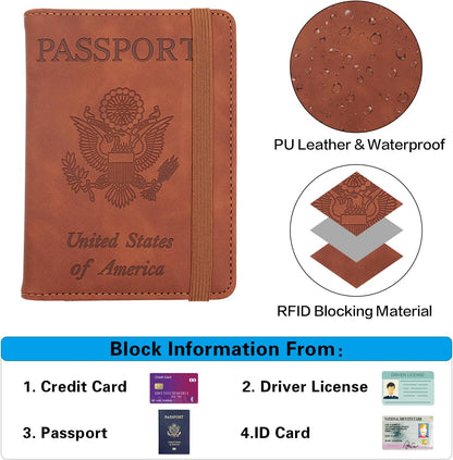Melsbrinna Premium Leather Passport Holder Covers Case, Waterproof Rfid Blocking Travel Wallet Passport Holder with Pen Holder, Cute Passport Book for Women/Men