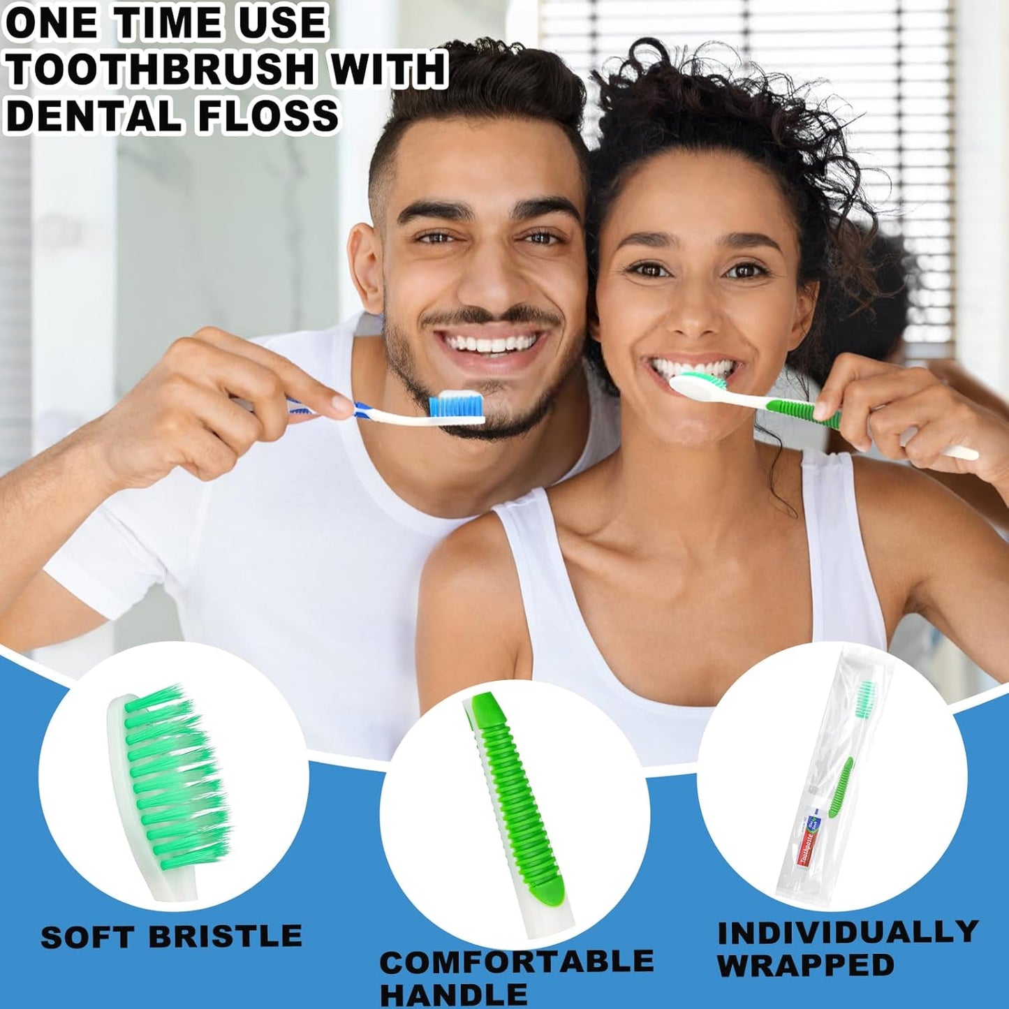 Disposable Toothbrushes with Toothpaste and Floss,10pcs Single Use Individually Wrapped Disposable Travel Toothbrushes and Dental Floss Kit Bulk for Homeless,Airbnb,Dentist,Hotel(5 Colors)