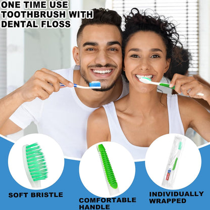 Disposable Toothbrushes with Toothpaste and Floss,30pcs Single Use Individually Wrapped Disposable Travel Toothbrushes and Dental Floss Kit Bulk for Homeless,Airbnb,Dentist,Hotel(5 Colors)