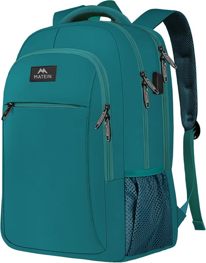 MATEIN Slim Laptop Backpack, Anti Theft 15.6 inch Computer Travel Backpack with USB Charging Port for Work College, Sturdy Water Resistant Daily Rucksack Bag Gifts for Men & Women, Peacock Blue