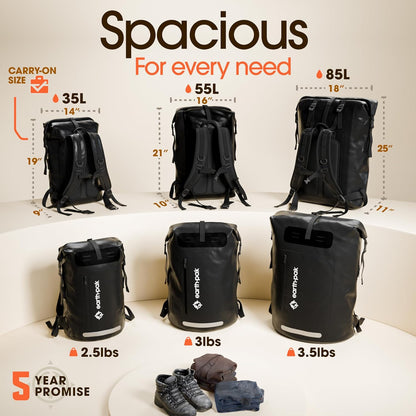 Earth Pak Waterproof Backpack - Heavy Duty Hiking Backpack - Roll-Top Closure Bag - Cushioned Dry Bag Waterproof Phone Case
