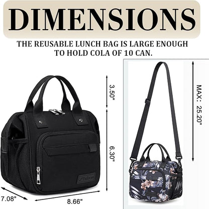 Small Lunch Bag Lightweight Insulated Lunch Box for Women Work Portable Soft Cooler for Picnic Travel Road Trips, Loncheras para Mujer, Black