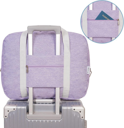 For Spirit Airlines Personal Item Bag 18x14x8 Foldable Travel Duffel Bag Tote Duffle Carry on Luggage for Women 30L (Purple (With Shoulder Strap))