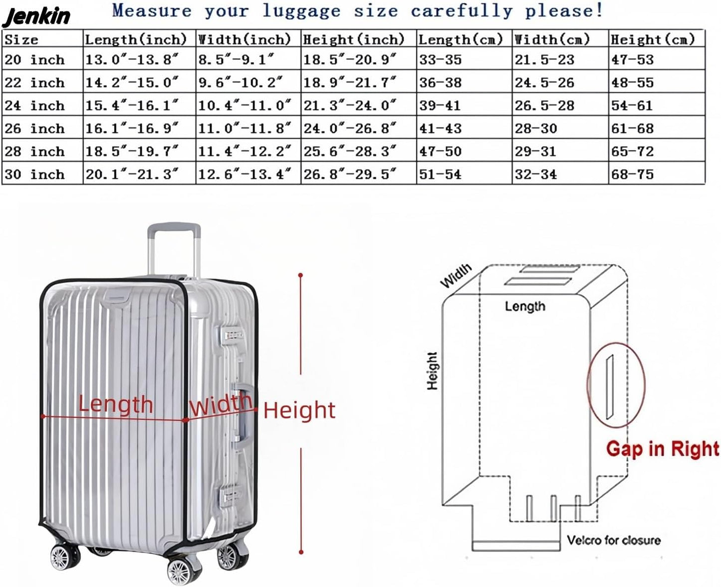 JenKin Luggage Protector Suitcase Cover PVC Waterproof Travel Suitcase Fits Most 20" to 30" (22" (15.0" L x 10.2" W x 21.7" H))