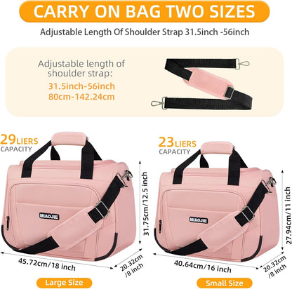 Underseat Carry On Luggage Lightweight Travel Tote Weekender Bag Overnight Duffle Bag for Travel, Travel Essentials Personal Item Travel Bag for Women and Men, Pink-18Inch