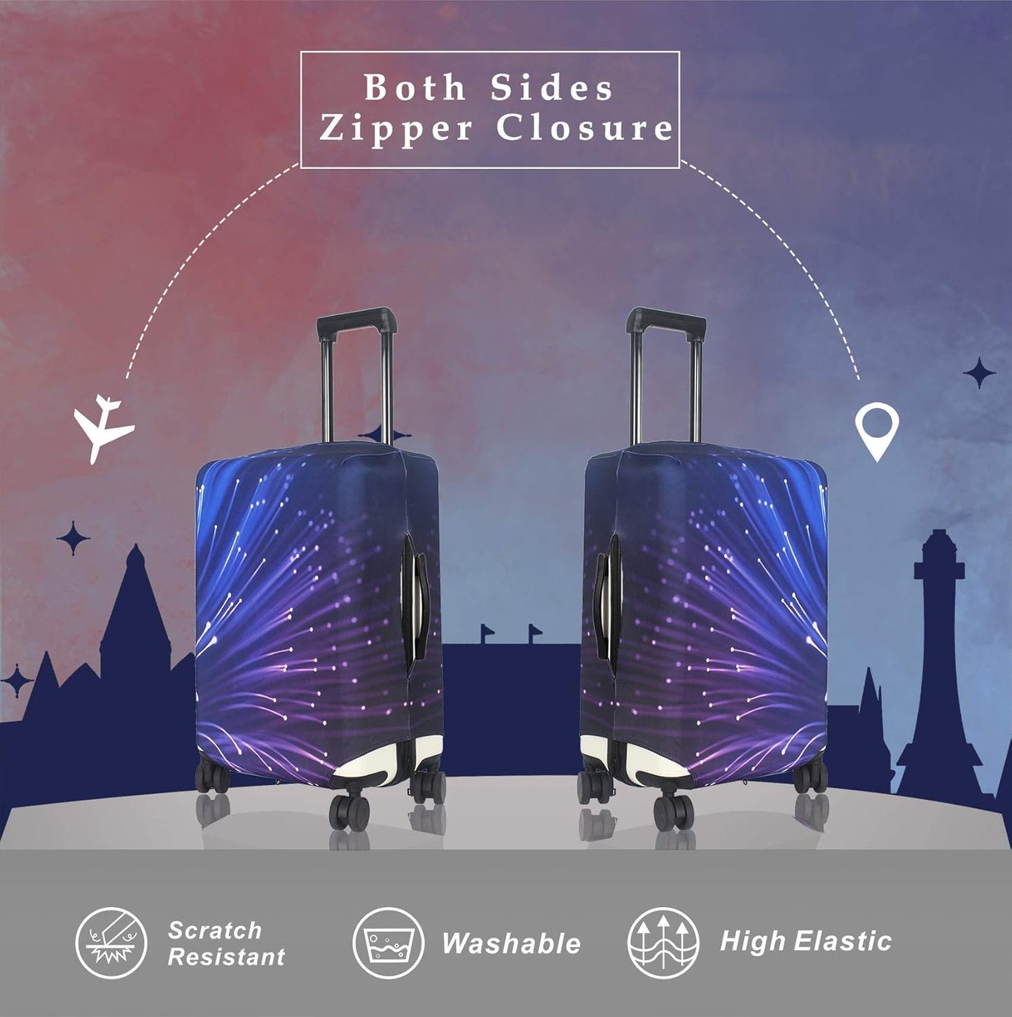 Explore Land Travel Luggage Cover Suitcase Protector Fits 18-22 Inch Case (Fireworks, S)