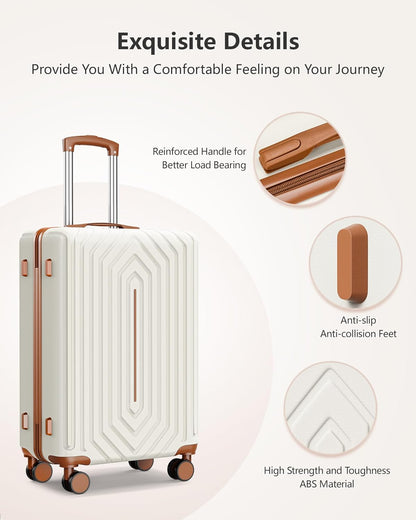 Luggage Sets 3 Piece Hardside Suitcase with Double Spinner Wheels Durable Lightweight Shell with Tsa Lock (20/24/28in) White